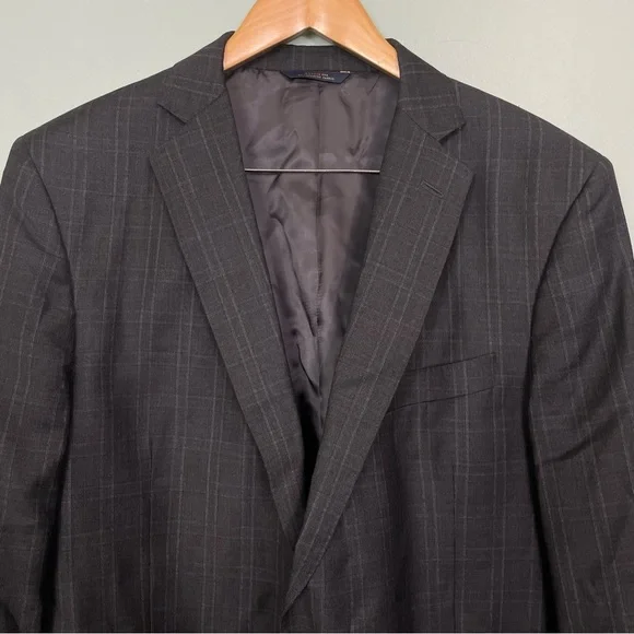 Brooks Brothers 1818 Regent Gray Charcoal Plaid Drago Wool Size 46/40 Suit Set